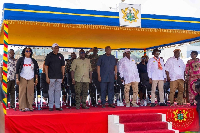 May Day 2026 celebrations with President John Mahama in blue-black dress