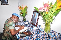 Commander at MONUSCO, Brigadier Gen. Dr. Emmanuel Kotia signed the book of condolence for Kofi Annan