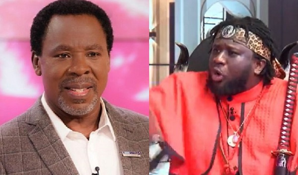 Ajagurajah (right) fires critics of the late TB Joshua (left)