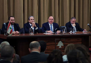 Central Bank of Lebanon Governor Karim Souaid and other central bank officials