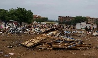 Several unauthorized structures were demolished in a slum near the Adenta Redco Flats