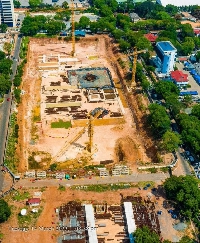 An aerial view of the National Cathedral construction site