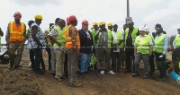 Some contractors who will direct traffic at the Tema roundabout (file photo)
