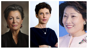 Image collage of Rafaela Aponte-Diamant, Denise Coates and Zhong Huijuan