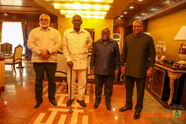 Former presidents JJ Rawlings, J.A. Kufour, John Mahama and sitting president Nana Addo