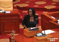 Minister of Gender, Dakoa Newman, speaking on the floor of Parliament House