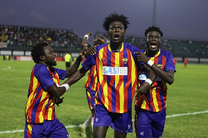 Hearts of Oak celebrating their 1st goal