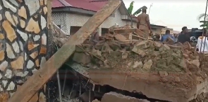 A scene of the ruins after building collapsed at Amanfrom