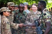 Ghana and US military personnel exchanging pleasantries