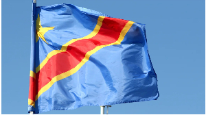 The flag of the Democratic Republic of the Congo pictured in St. Petersburg, Russia, on June 9, 2024