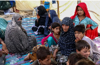 People displaced due to cross-border fighting between Pakistan and Afghanistan seek refuge