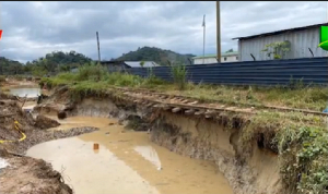 A screenshot showing the alleged excavation of a pit beneath the rail line by illegal miners
