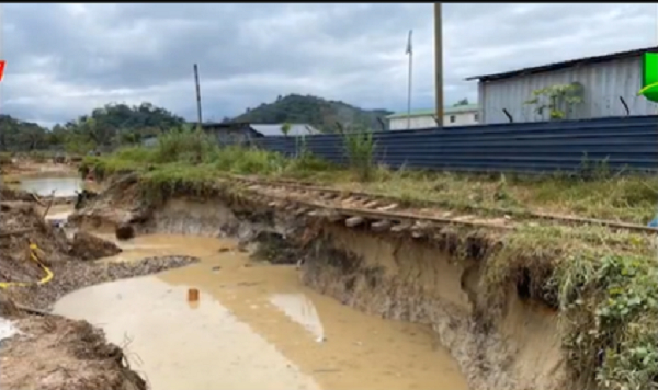 A screenshot showing the alleged excavation of a pit beneath the rail line by illegal miners