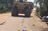 Screenshot of bulldozer from X video