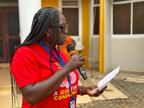 The Ashanti Regional Girls' Education Officer addressing the audience at the launch