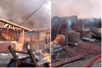 Scene at the Kasoa New Market during the fire outbreak on Sunday