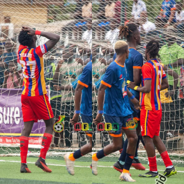 Hearts' Konadu Yiadom (L) and Michael Ampadu (R) during the game