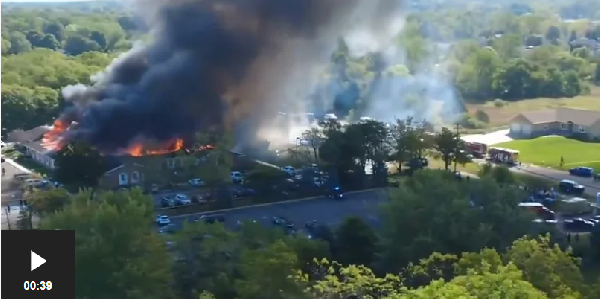 Screenshot from a drone footage show fire for Michigan church