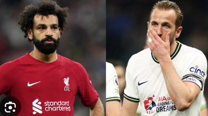 A picture collage of Mohammed Salah (L) and Harry Kane (R)