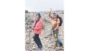 Mama Simba (right) with her daughter Kathy climbing Mount  Kilimanjaro