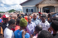 The NPP chairman engaging the 'pragya' riders in the Bono region