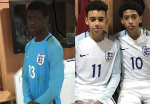 Serine Sanneh (in blue kit) played with Musiala and Bellingham at England youth team
