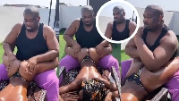 A picture of popular Nigerian record producer, Don Jazzy massaging a lady in one of his comedy skits