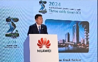 Jeffrey Zhou, President of ICT Marketing at Huawei, delivering a keynote speech