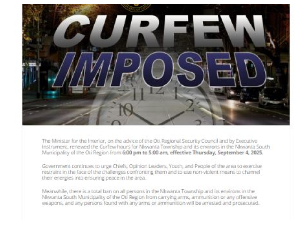 Minister of Interior, has imposed a curfew on Nalerigu township and its environs