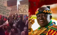 Asantehene (right) and some youth of Offinso protesting his rejection of Dr K.K, Sarpong their chief