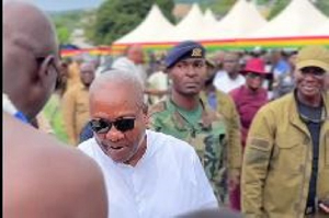 President Mahama (in white shirt) exchanging pleasantries with chiefs