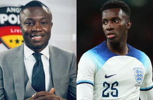 Sports journalist Saddick Adams and Crystal Palace striker Eddie Nketiah
