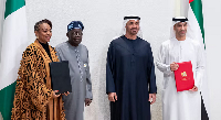 President Bola Tinubu and UAE President Mohamed bin Zayed Al Nahyan at the signing