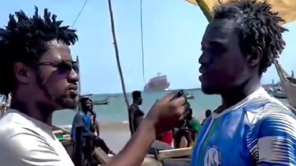 Kwamena (R) was aboard a fishing canoe named 'Second Chance' when it drifted into Beninese waters