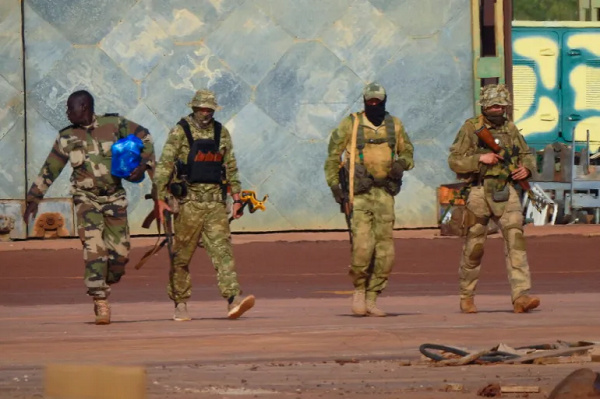 Three Russian mercenaries with Wagner Group in northern Mali in undated photo from French military