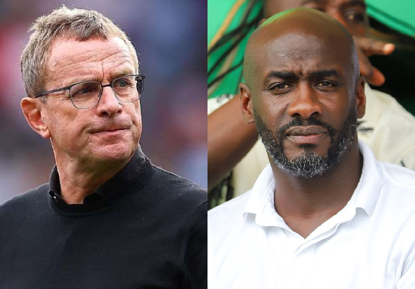 Austria manager Ralf Rangnick and Black Stars coach Otto Addo