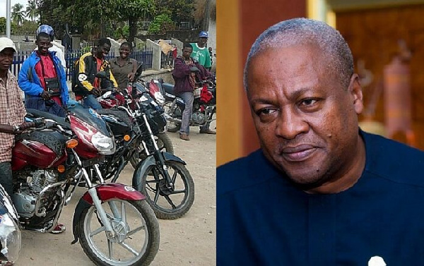 Okada riders and John Dramani Mahama | File photo