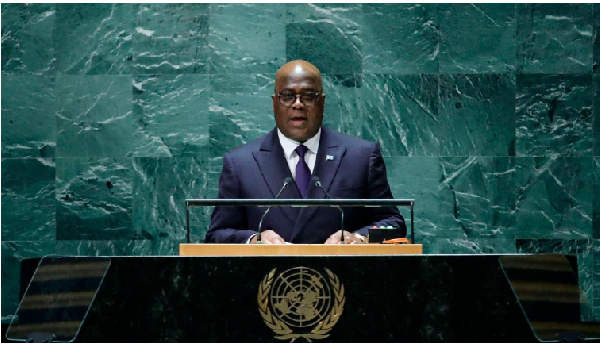 DRC President Felix-Antoine Tshisekedi Tshilombo addresses the 78th United Nations General Assembly