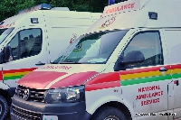 A photo of parked ambulances