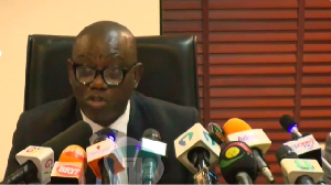 Isaac Adongo addressing the media on February 19, 2026