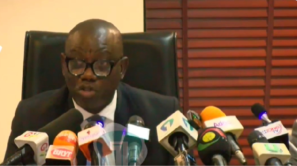 Isaac Adongo addressing the media on February 19, 2026