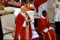 Pope Leo XIV delivers a homily during the Palm Sunday Mass in Saint Peter's Square at the Vatican