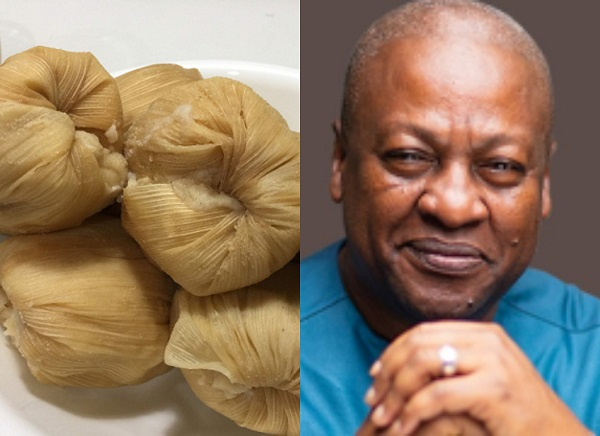 President John Dramani Mahama (R) has been praised for reduced prices of kenkey (L)