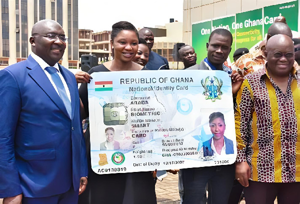 VP Mahamudu Bawumia and President Akufo-Addo with Ghana Card prototype holder