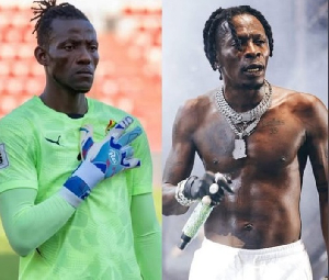 Black Stars goalkeeper Benjamin Asare (L) has received support from Shatta Wale (R)
