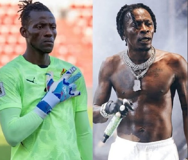 Black Stars goalkeeper Benjamin Asare (L) has received support from Shatta Wale (R)