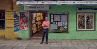 Thaha Ibrahim stands outside his embroidery shop in Jew Town, Kochi