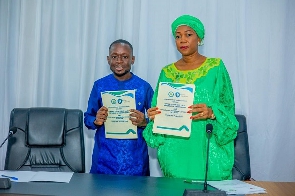 Daniel Osei Tuffour (left) and The First Lady of Sierra Leone, Fatima Maada Bio (right)