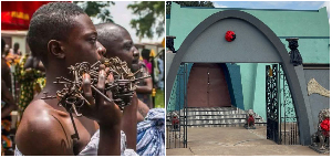 Master keys of the Asante royal tomb (L) and a picture of Breman Baanmu (R)