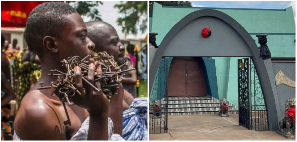 Master keys of the Asante royal tomb (L) and a picture of Breman Baanmu (R)